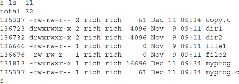 An output shows the result of using the l s command with the hyphen i l option.