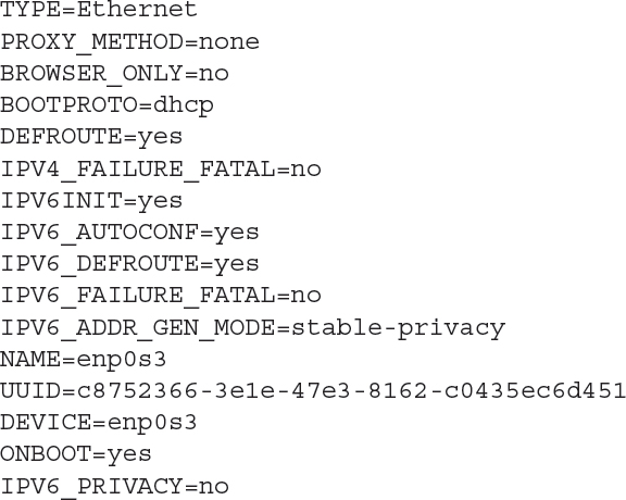 Listing shows sample rocky network interface configuration settings.