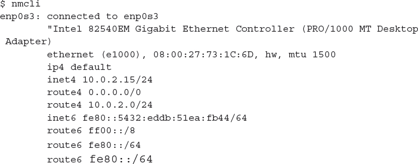 Listing shows the default output of the n m c l i command.