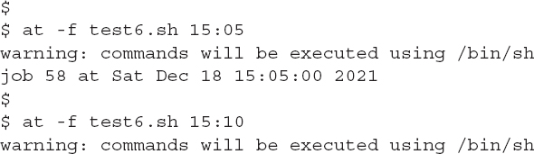 An output shows the jobs pending on the system using the a t q command.