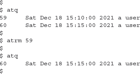 An output shows removal of a pending job using the a t r m command.