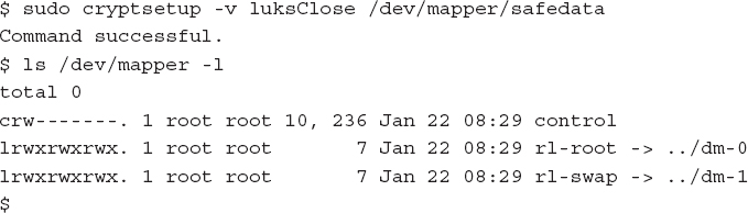 An output closes an encrypted partition so that it can’t be accessed using the luks Close command option.