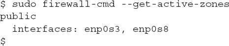 An output lists all zones that are currently active on network interfaces.