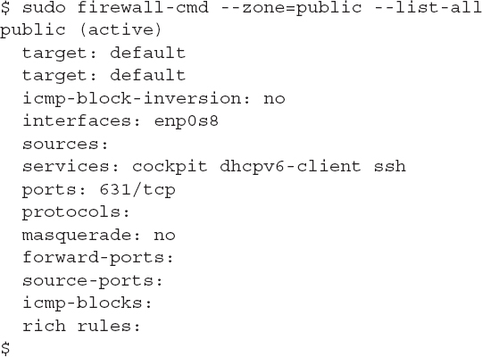 An output shows the current configuration for a zone by using the double hyphen list hyphen all option.