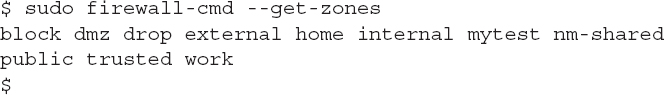 An output lists the zones to see if the new zone exists.