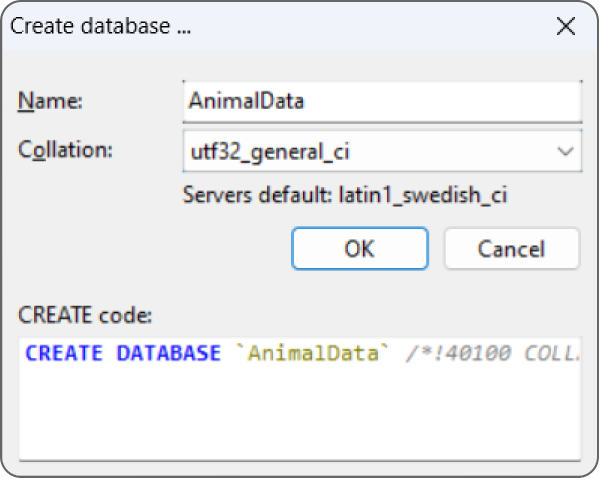 A representation of a create database dialog box.