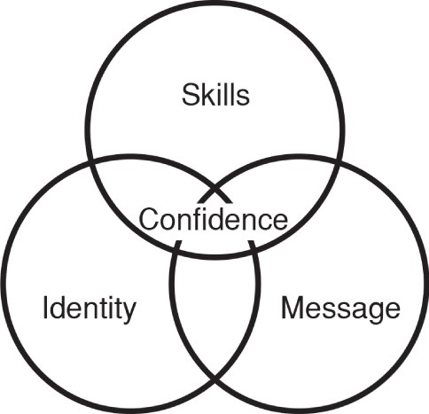 Schematic illustration of a combination of identity, message, and skills.