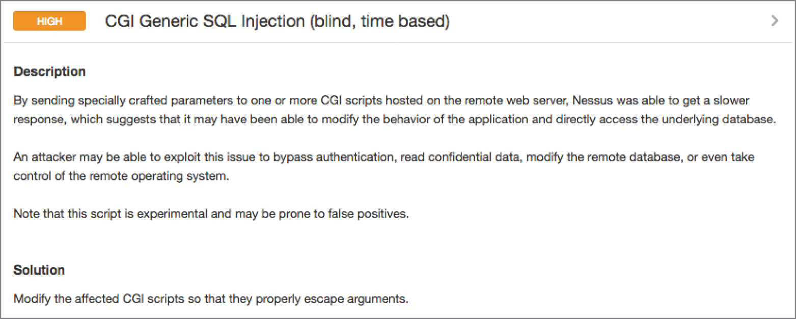 A window page presents the data on CGI generic SQL injection.