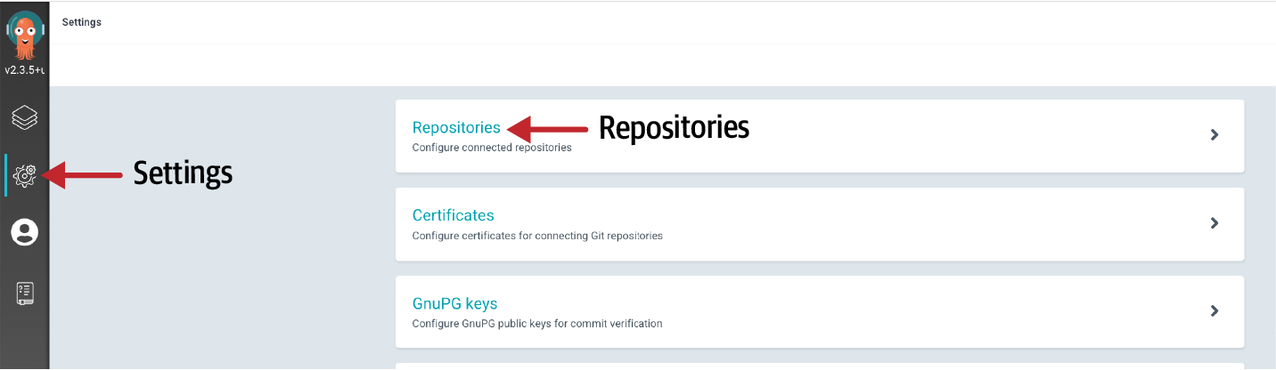 Selection of Repositories section