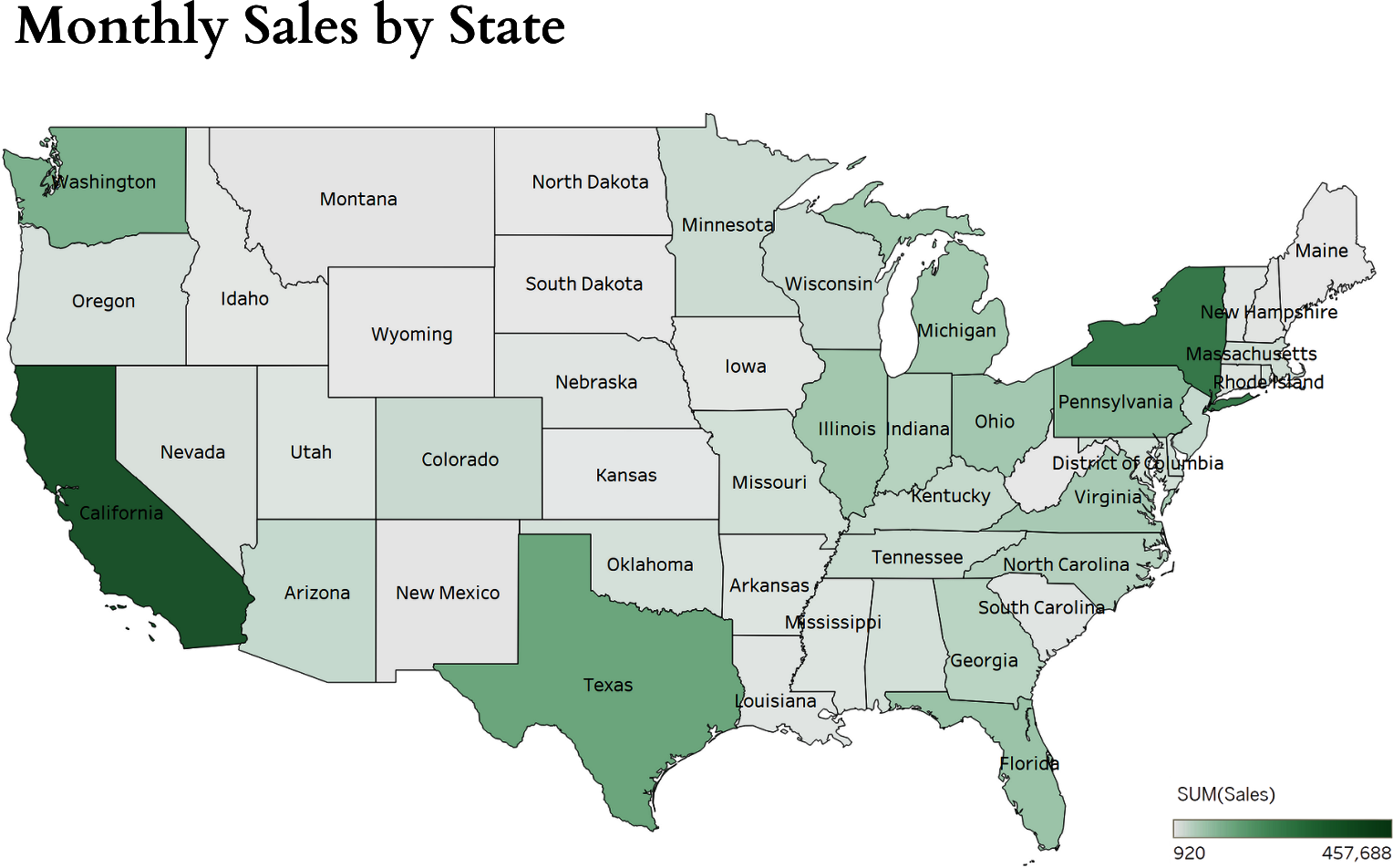 Map view of sales: demonstration of sequential color usage