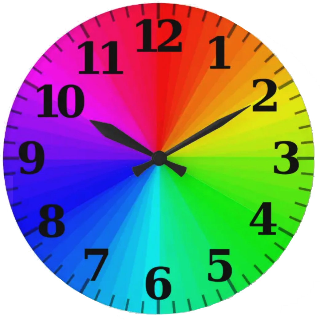 Color wheel in the form of a clock
