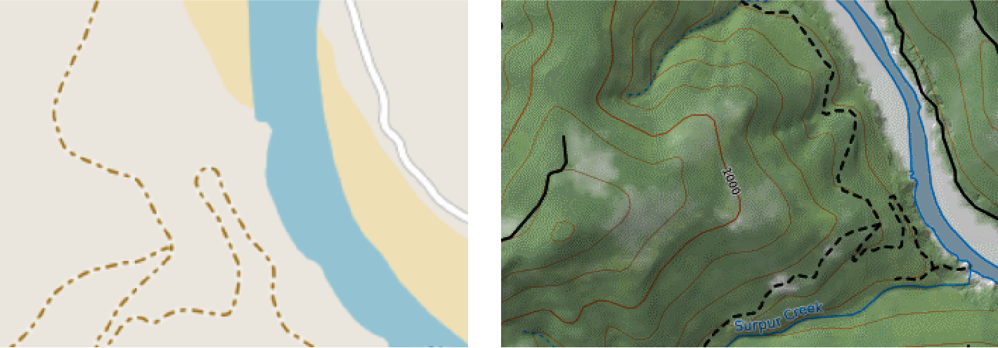 Maps representing system-level monitoring (left) versus resource and performance monitoring (right)