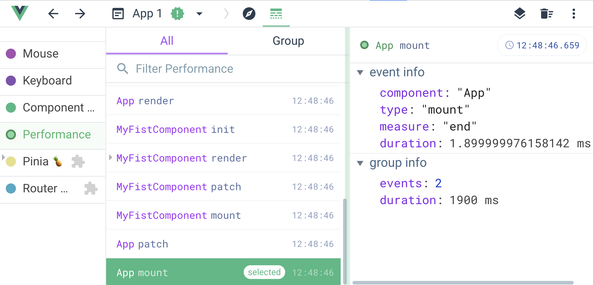 Timeline for the above component in the first render