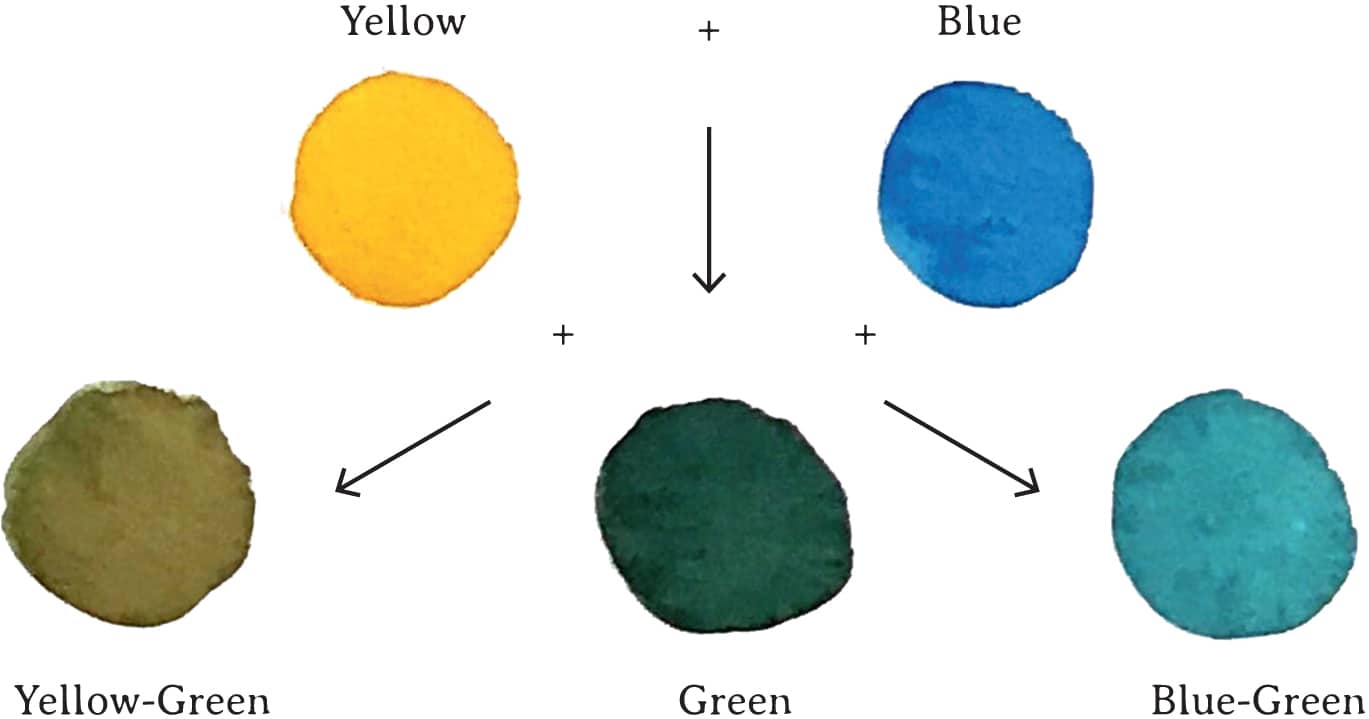 Yellow + Blue Yellow-Green + Green + Blue-Green