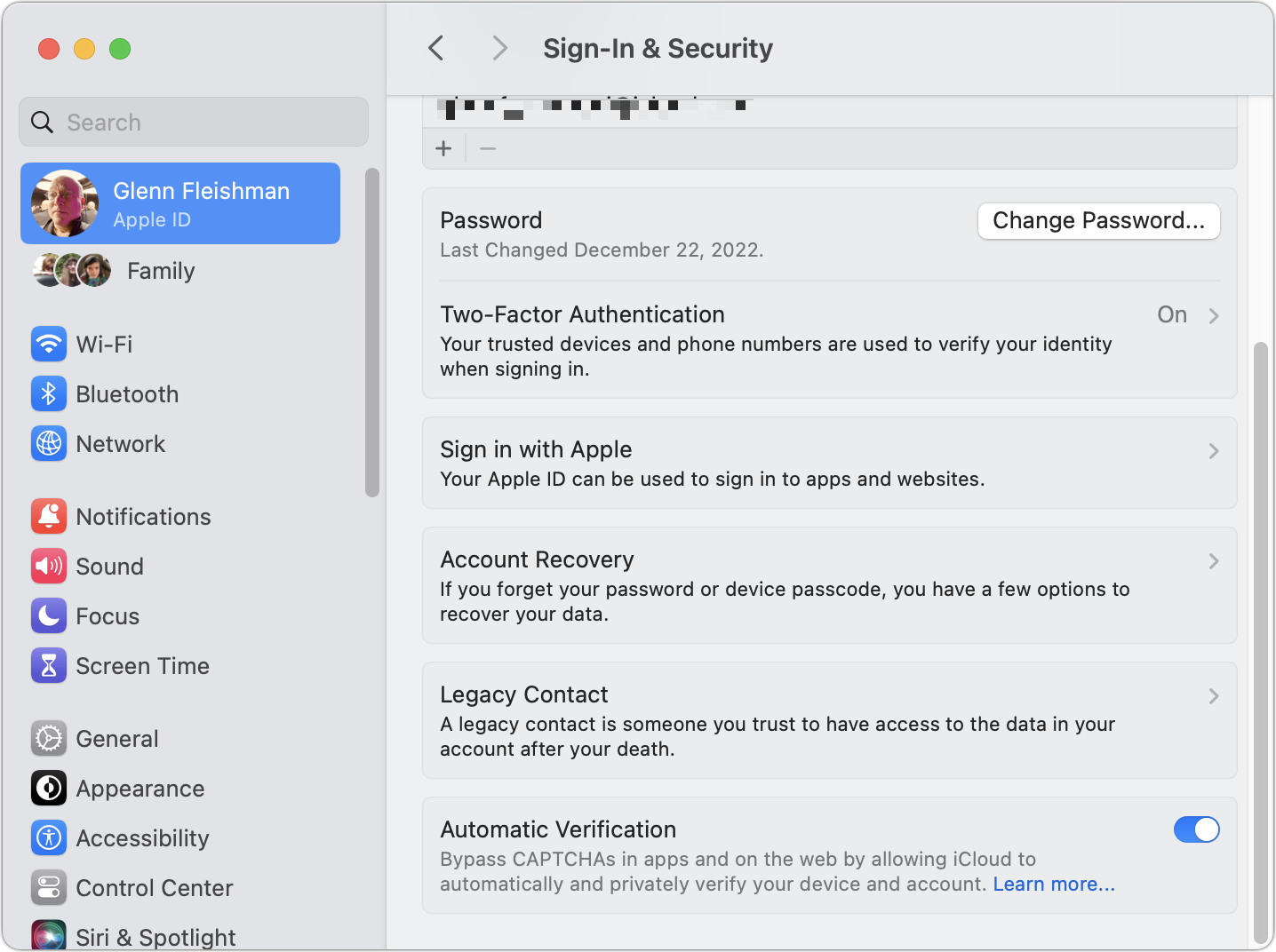 Figure 6: Apple locates its recovery options in Sonoma in System Settings > Account Name > Sign-In & Security.