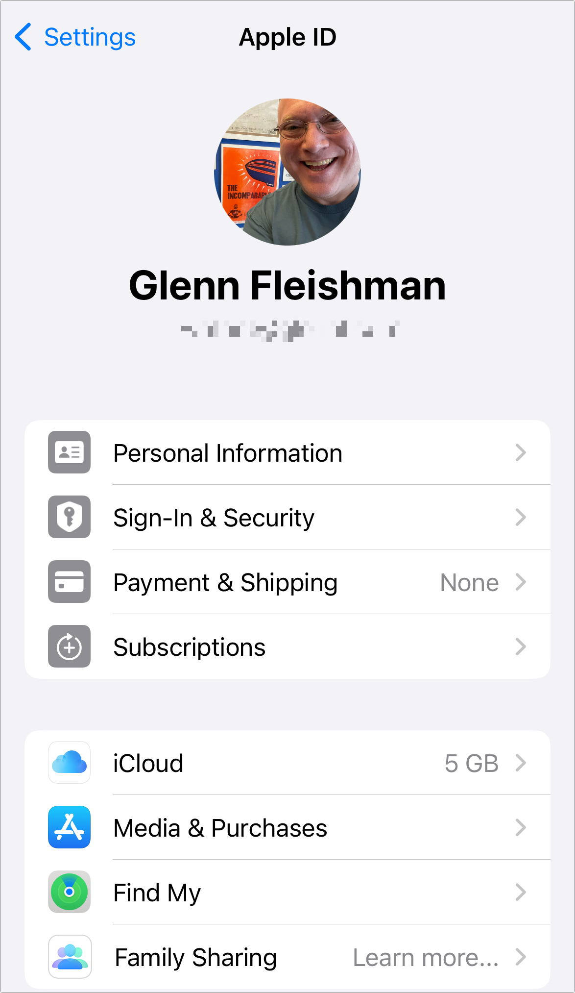 Figure 52: Start by setting up Family Sharing, here showing iOS’s account screen.