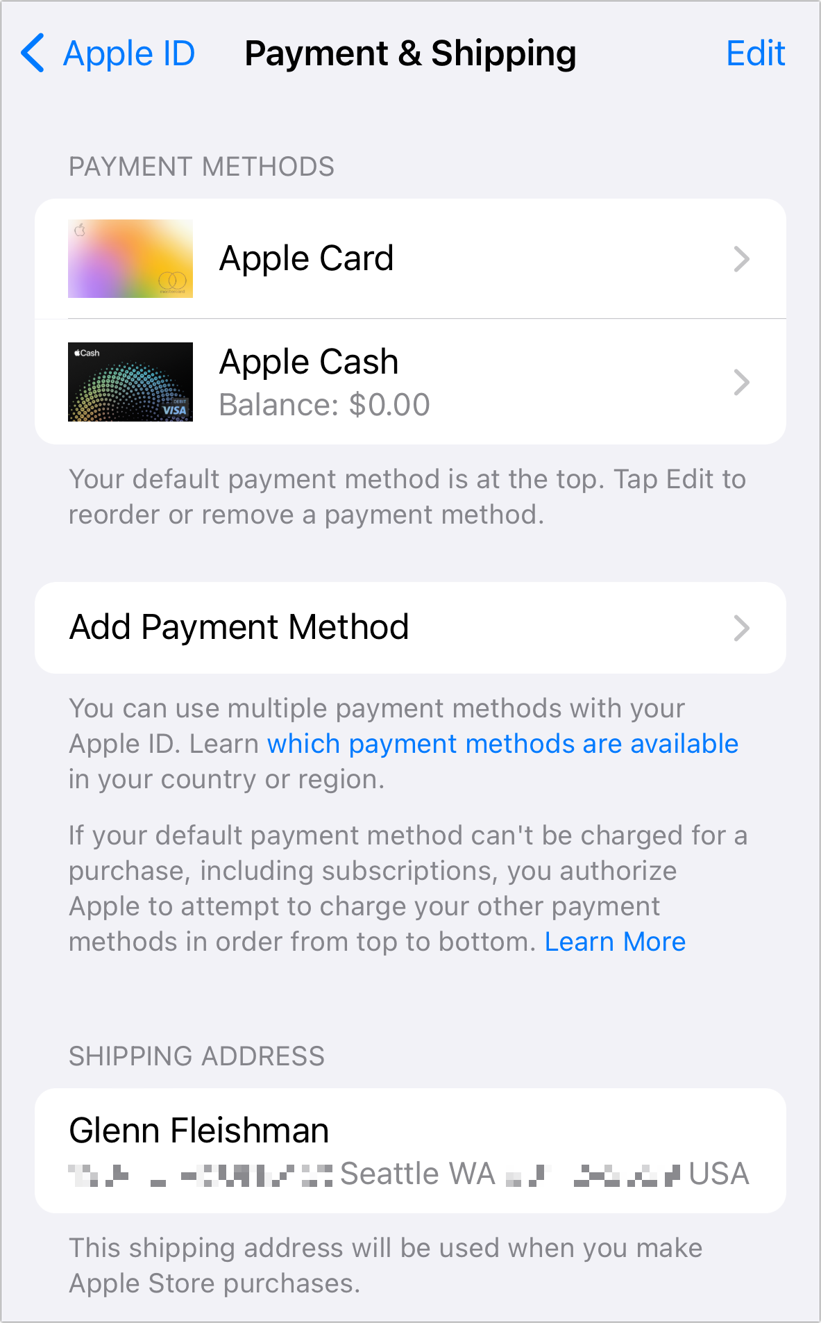 Figure 7: iCloud payment methods work towards digital goods and purchases of physical items.