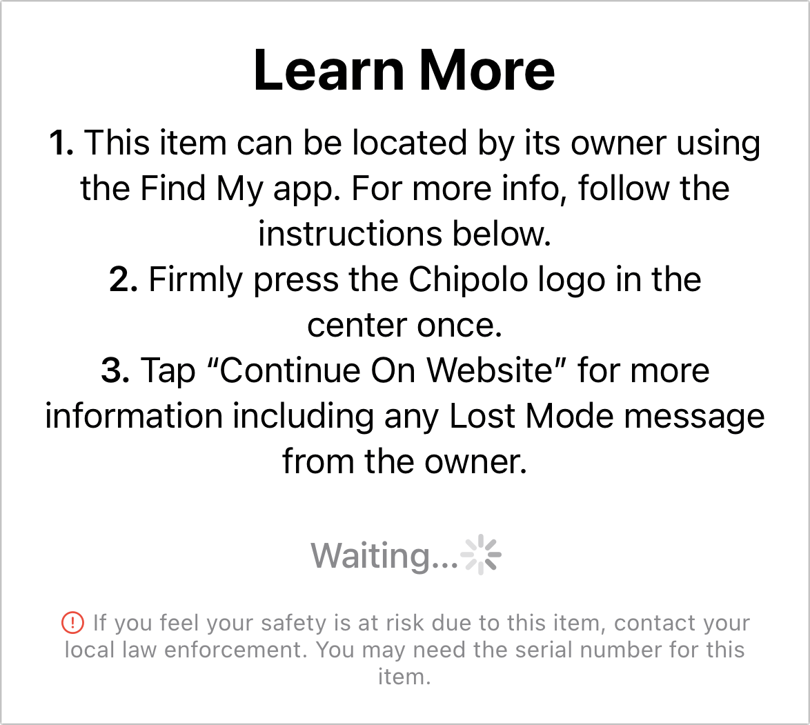 Figure 13: Non-Apple Find My items have a more elaborate process for someone finding them, but Apple provides clear instructions.