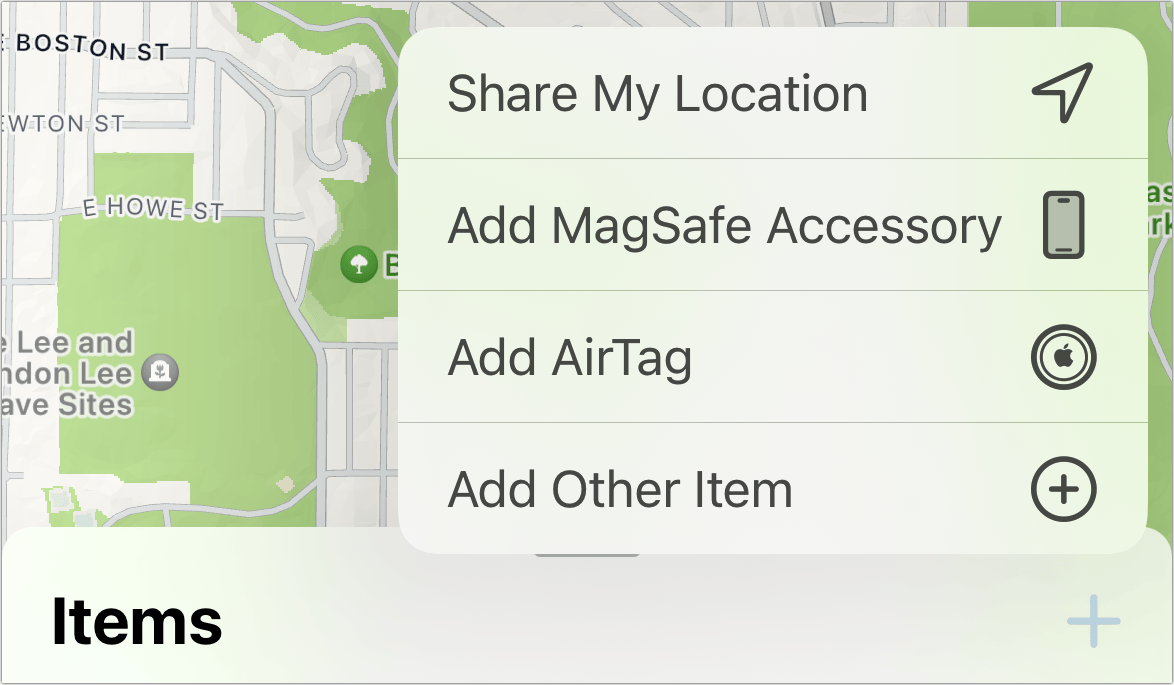 Figure 21: The plus icon offers a shortcut to share your location.