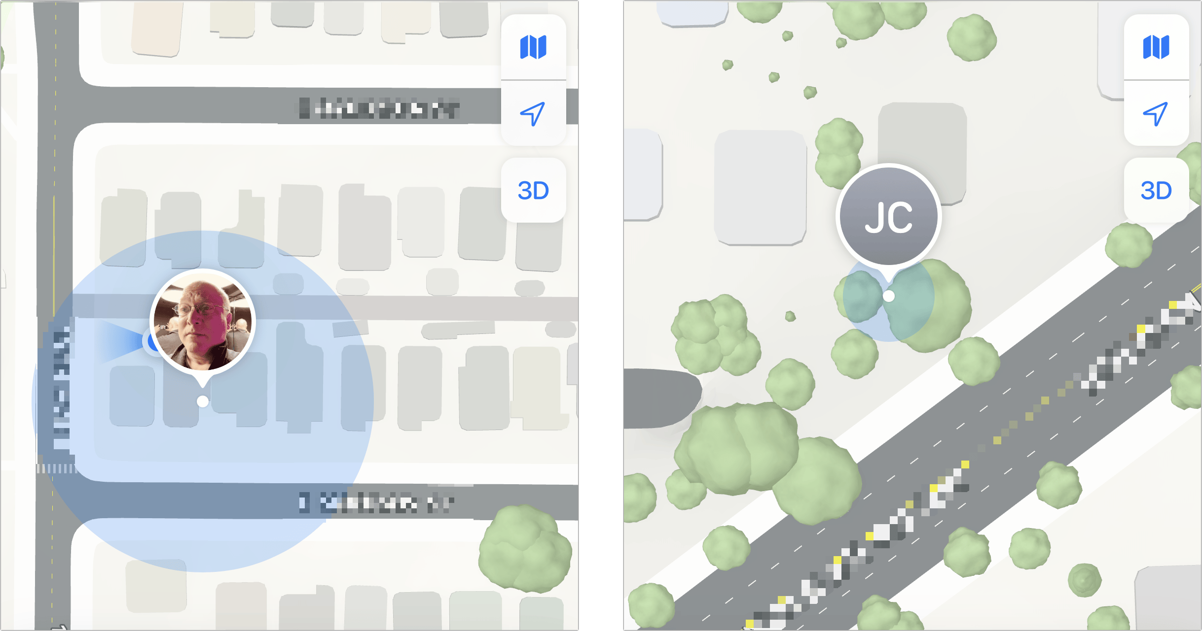 Figure 32: A medium-diameter blue circle (left) shows moderate confidence. A tiny blue circle (right) indicates high confidence.