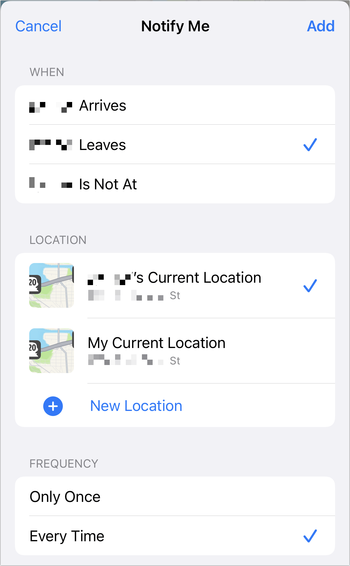 Figure 44: I set a notification whenever [redacted] leaves their current location.