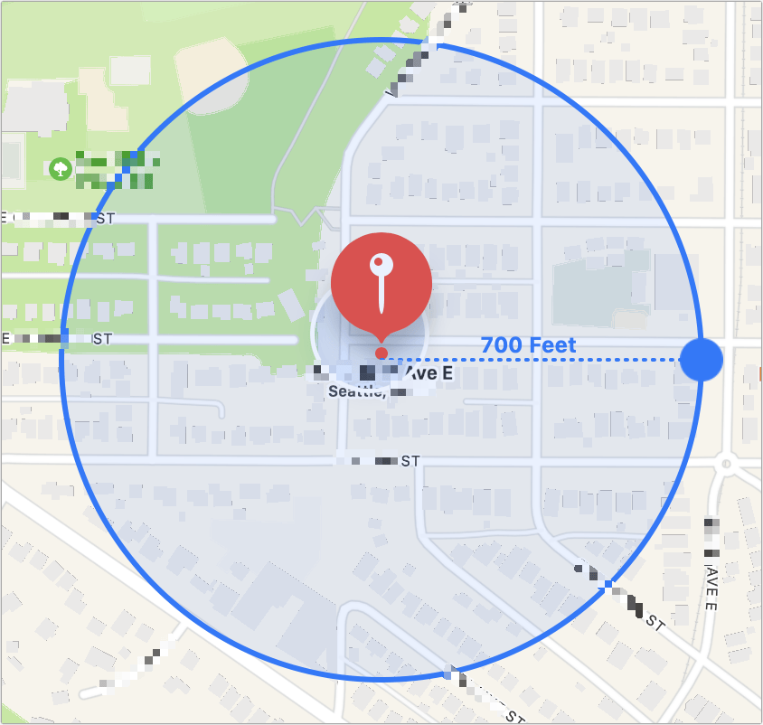 Figure 45: You can drag the radius of the notification area.