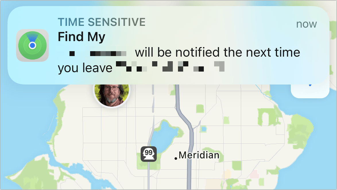 Figure 69: Find My alerts me that I’ll be telling someone else about my whereabouts.