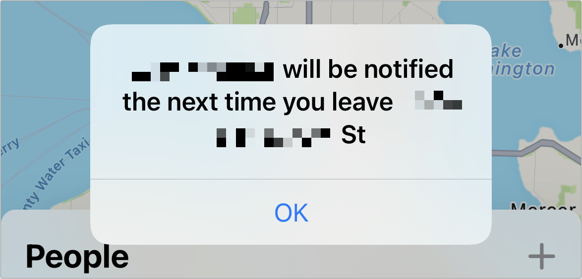 Figure 70: With the Find My app open, you or the party being tracked receives an in-app notification.