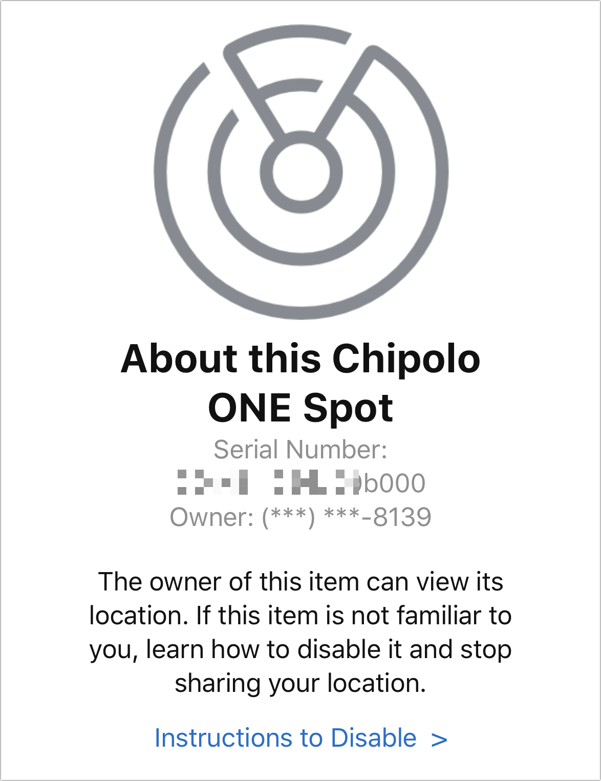 Figure 71: Any Find My item links to a webpage displaying its serial number and the last four digits of the owner’s phone number.