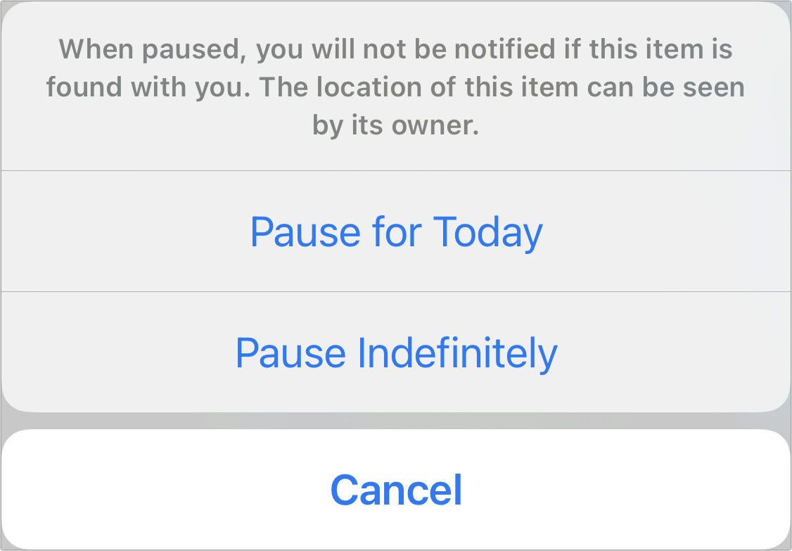 Figure 75: You can tap to pause for the rest of the day or, for a Family Sharing group member, indefinitely.