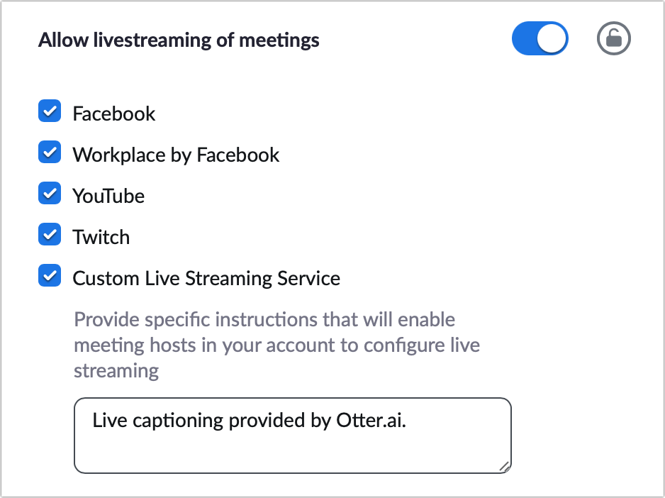 Figure 119: Enable livestreaming and pick services.