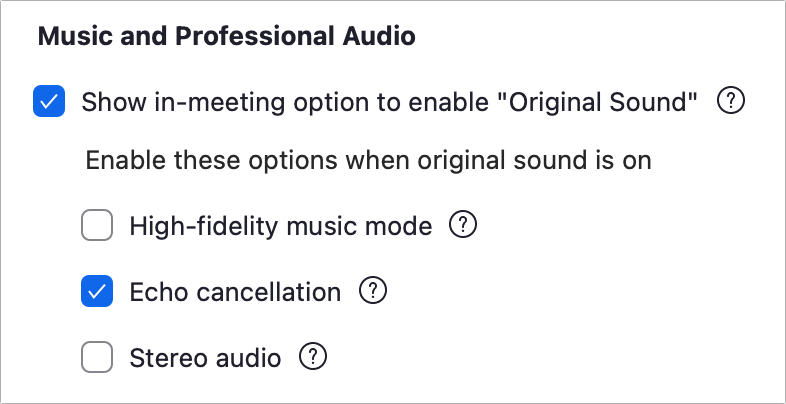 Figure 21: Music and Professional Audio settings allow more precise control of audio input.