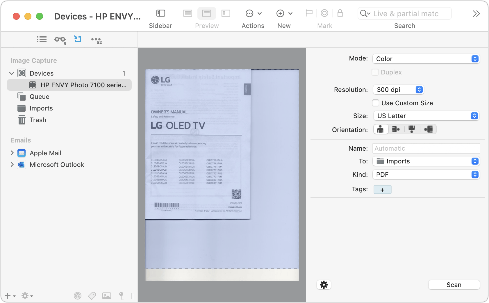 Figure 48: Use this view to control your scanner from within DEVONthink.