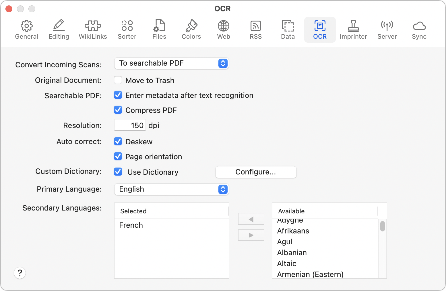 Figure 49: Set preferences for both automatic and manual OCR in this preference pane.