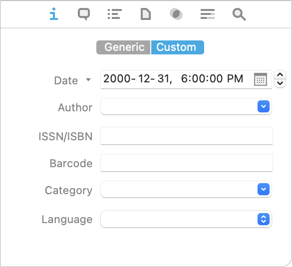 Figure 59: Apply custom metadata to documents on the Custom tab of the Info inspector.