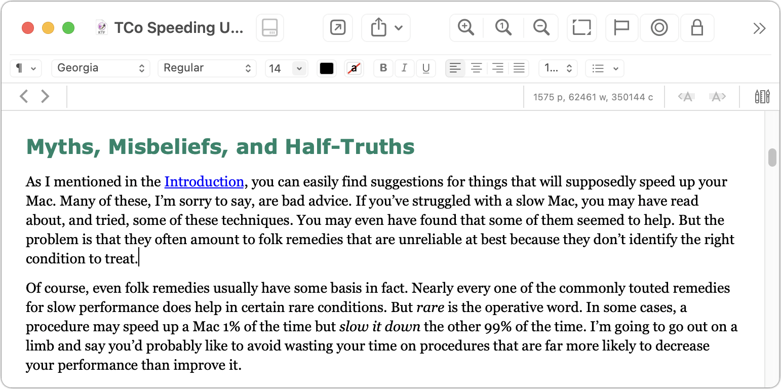 Figure 70: Editing a rich text document in its own window gives you access to a custom toolbar (not to mention the editing bar and optional format bar, shown here).