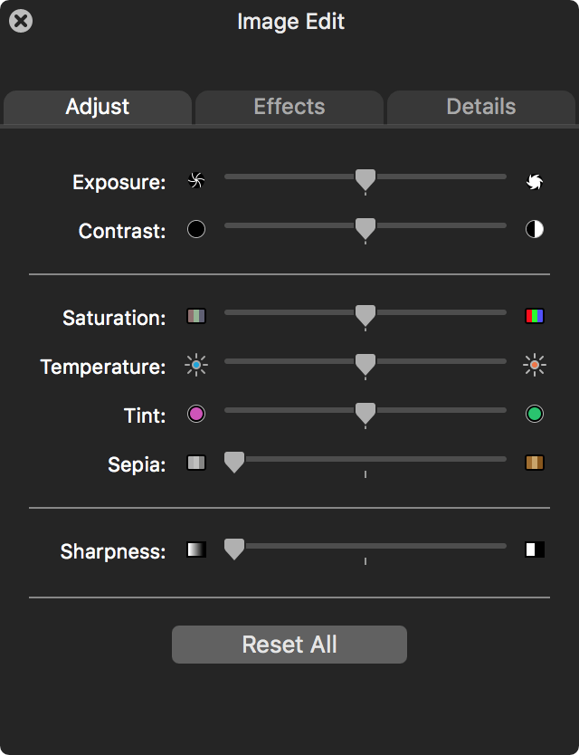 Figure 74: Use this panel to make quick modifications to photos.