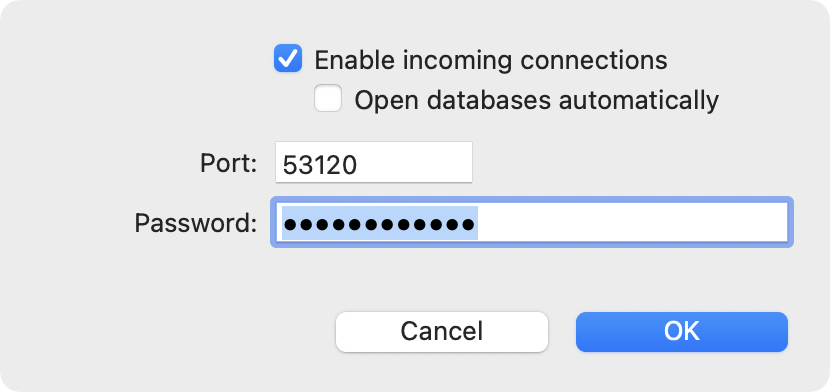 Figure 83: Set up incoming connections in this dialog.