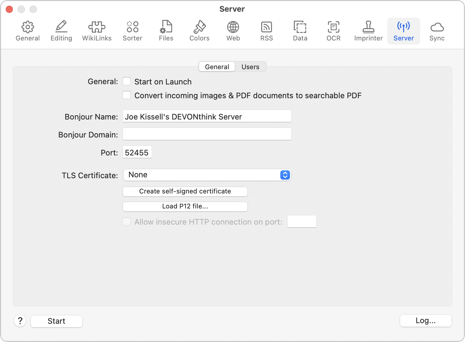 Figure 91: Set up DEVONthink’s web server here.