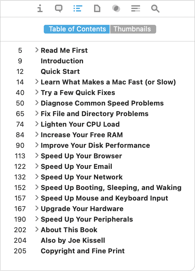 Figure 24: If your document contains a table of contents, you can view it (and navigate using it) in the Content inspector.