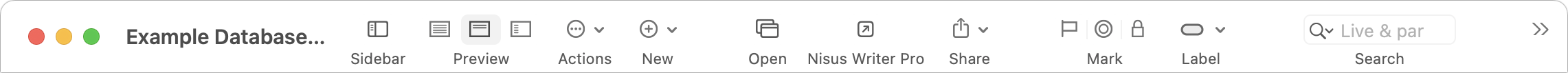 Figure 6: Access frequently used commands via the toolbar (shown here as it appears in Big Sur and later).