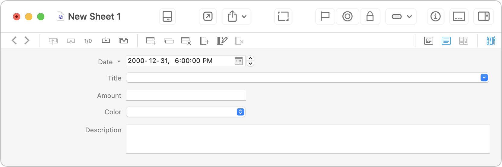 Figure 34: This is the same sheet as in the previous example, but shown in form view.