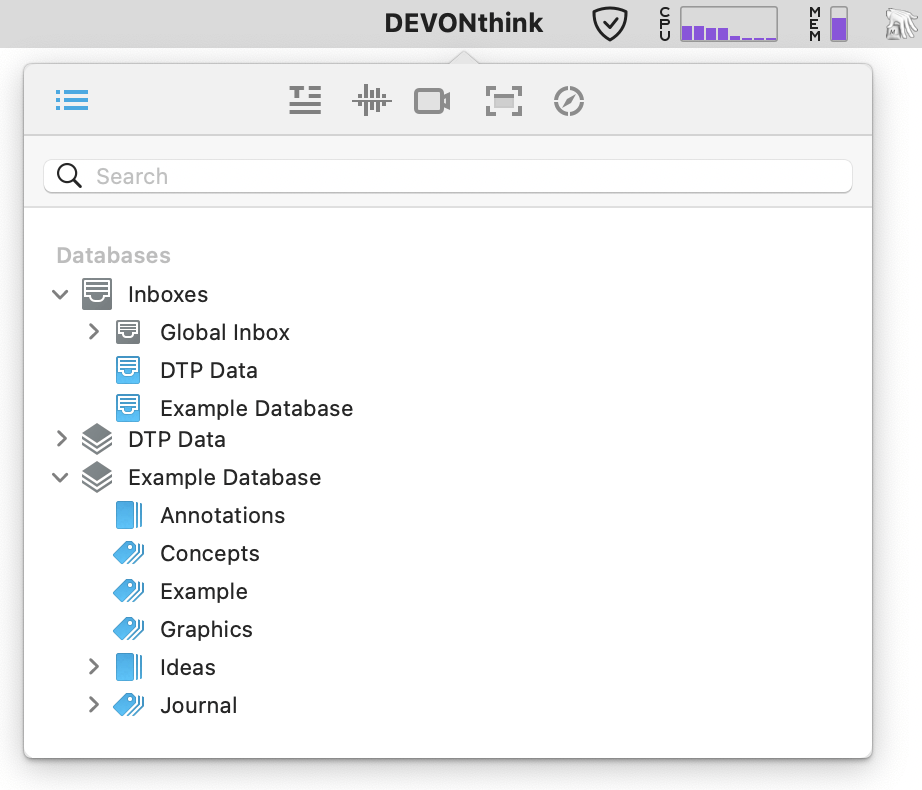 Figure 41: The Sorter as it appears on the main menu bar.