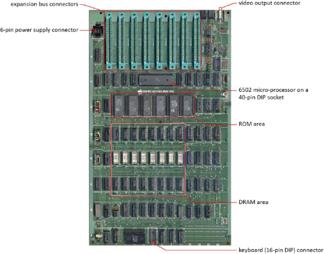 Photo depicts the Original Apple II motherboard.