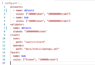 Snapshot of starport config dot y m l file.