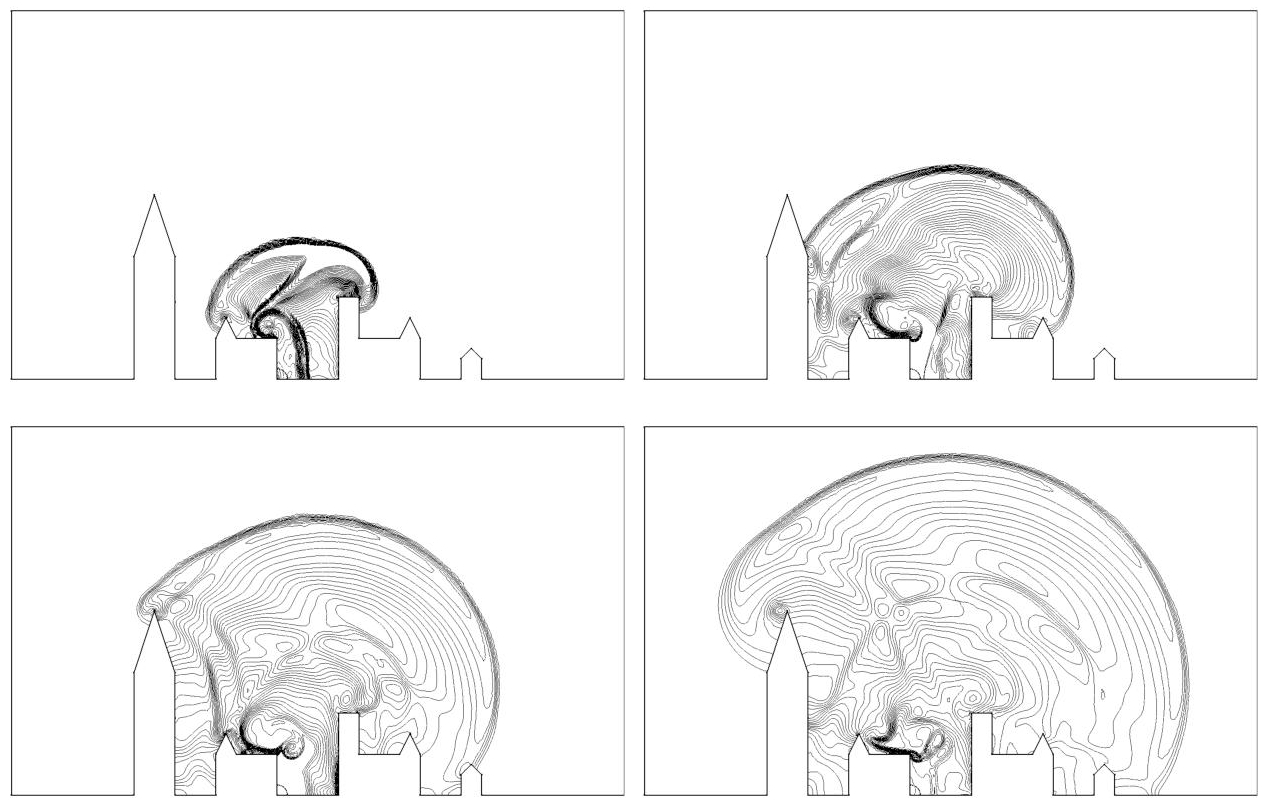 Schematic illustration of 2D city blast solution state evolution.