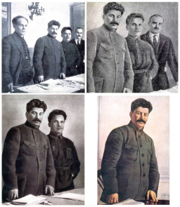 Photographs of an example showing how an image has been modified several times in a row.