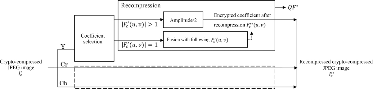 Schematic illustration of recompression of a crypto-compressed image.