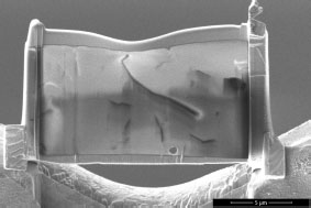 Schematic illustration of SEM image of the final TEM lamella after the final stage of ion milling.