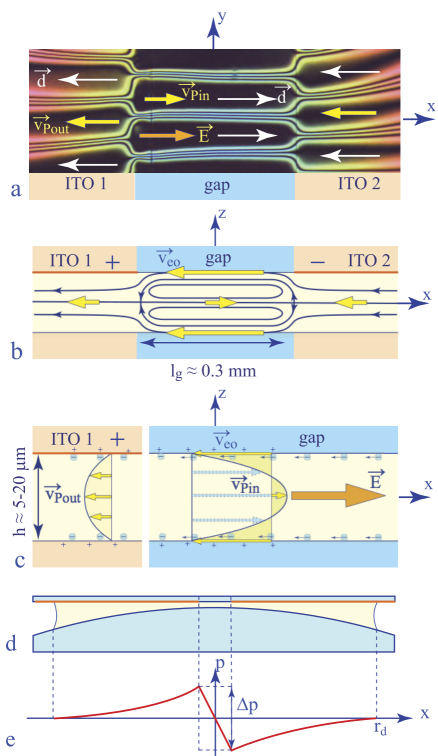 Schematic illustration of Poiseuille flows driven by electrosmosis in the one-gap system of electrodes.